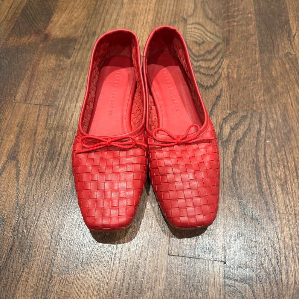 Freda Salvador Red Woven Leather Flats